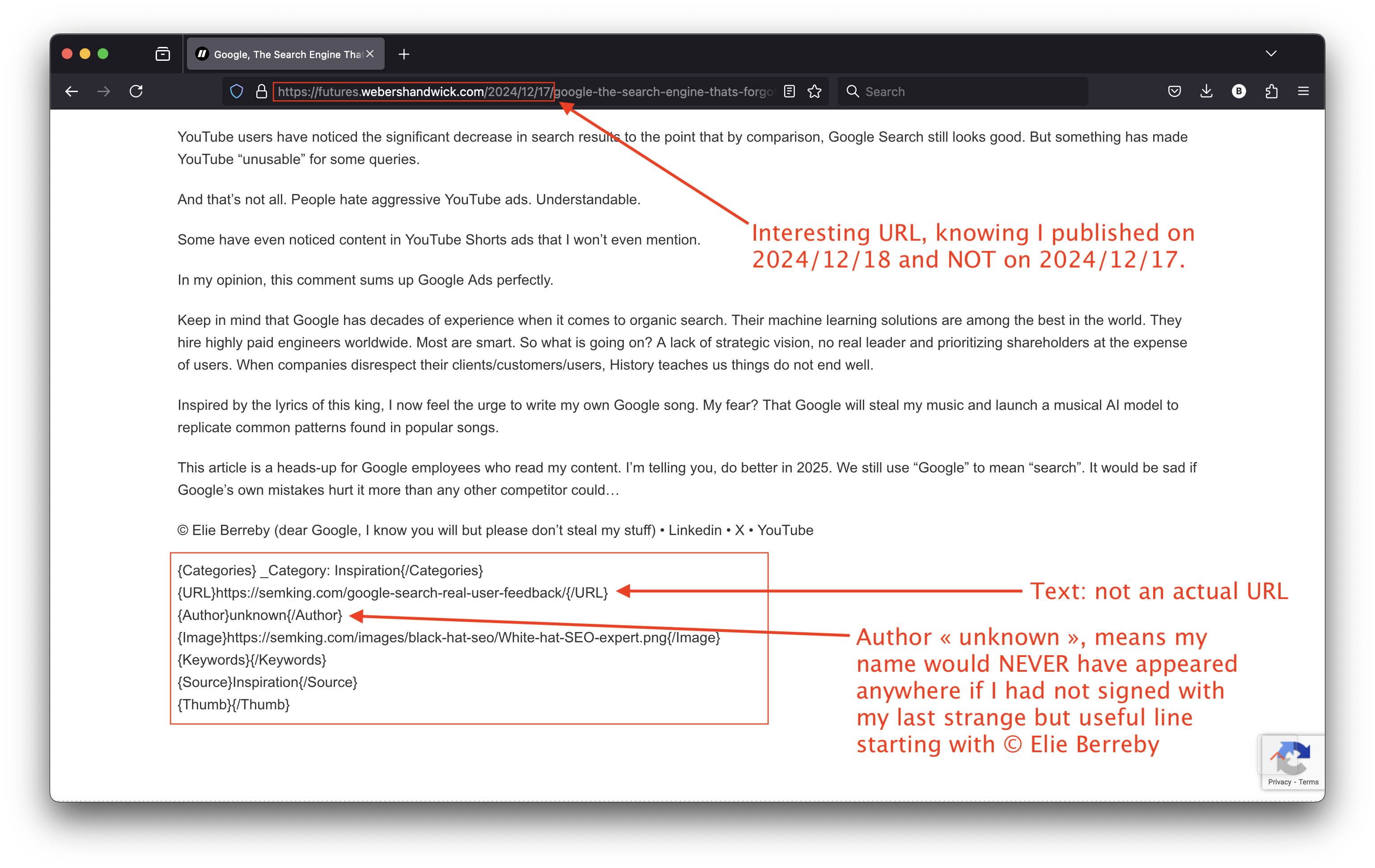 An analysis of what appear to be failed API calls on the WS subdomain that scraped my text
