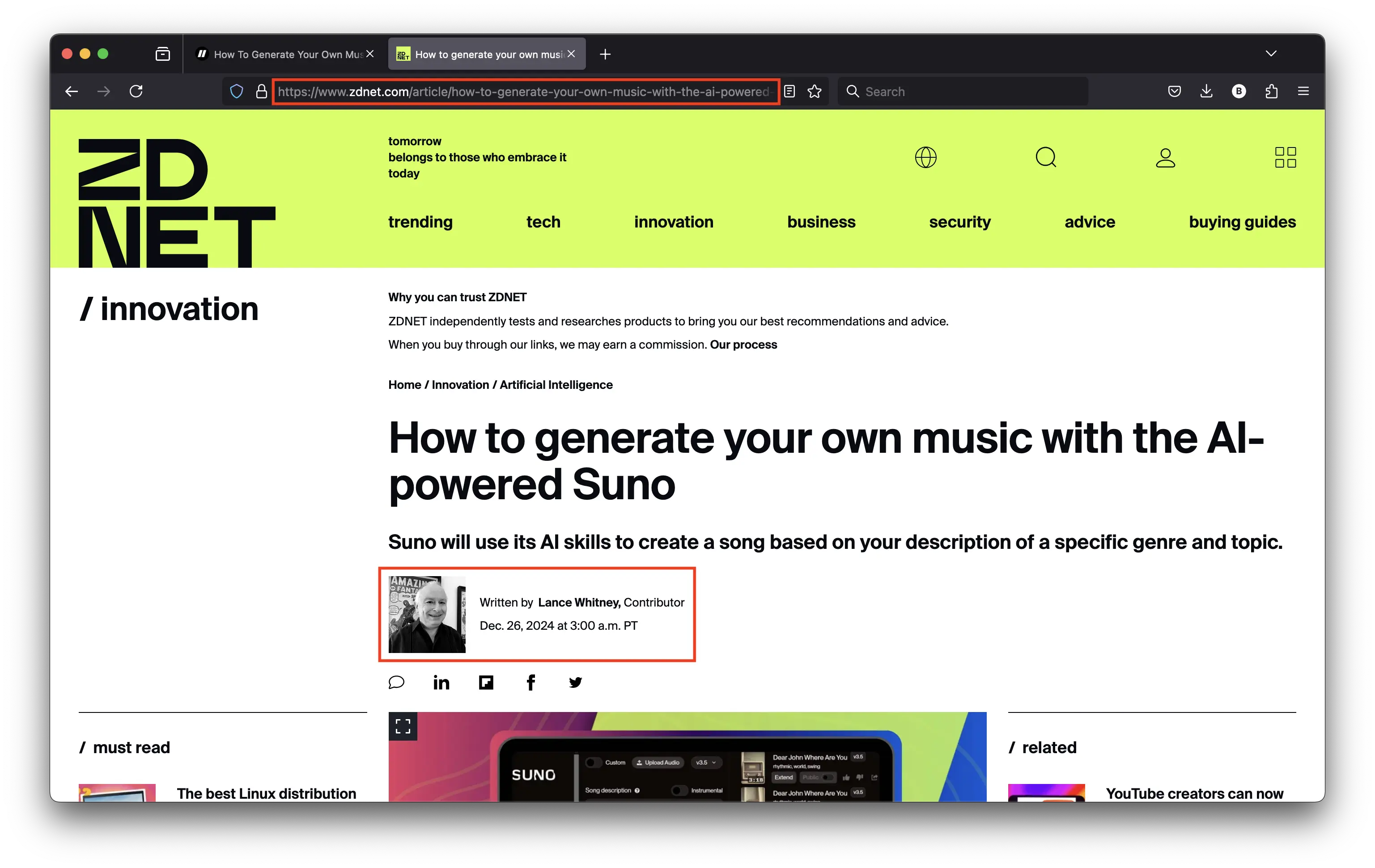 Lance wrote a ZDNET article about an AI model that generates music