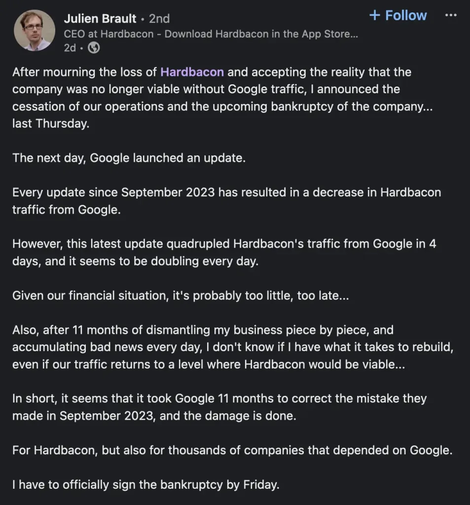 A CEO losing its company because of Google flawed algorithms