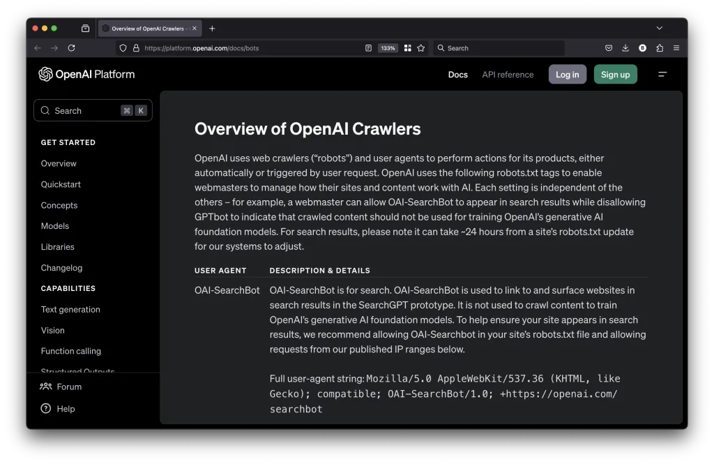 Open AI web crawlers